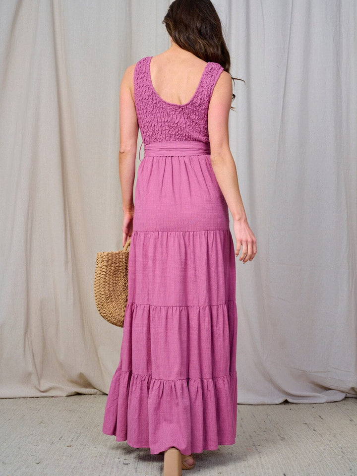 WOMEN'S SLEEVELESS SMOCK TIERED RUFFLE MAXI DRESS