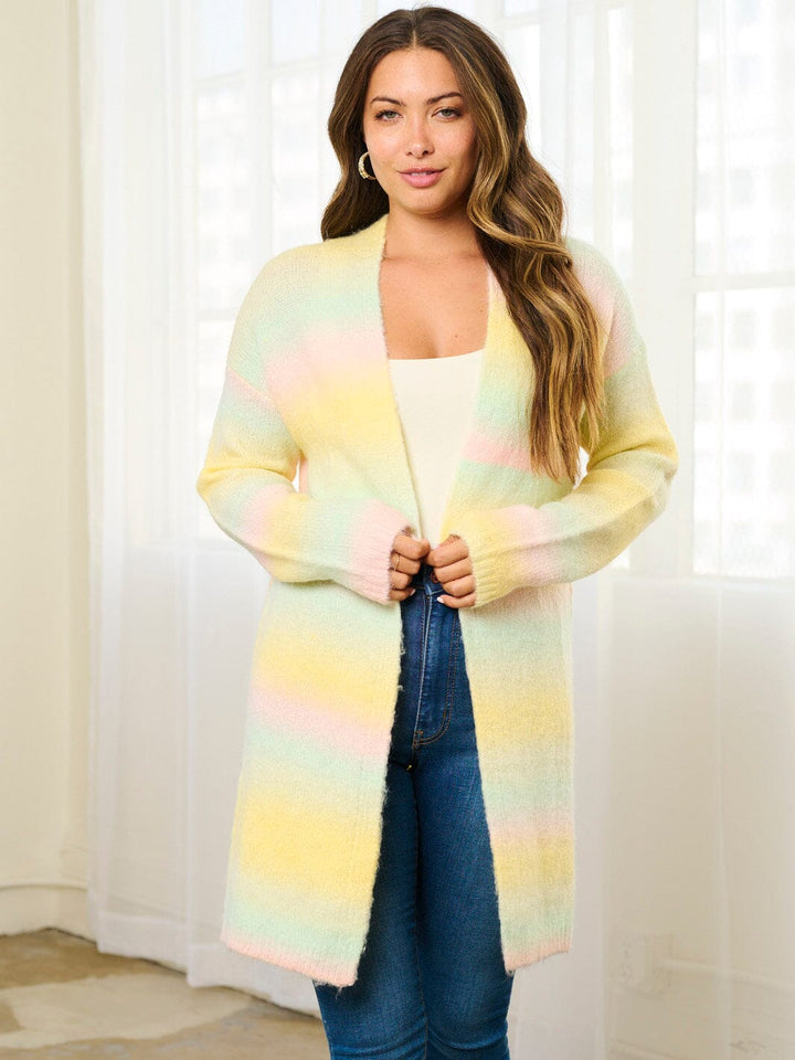 WOMEN'S LONG SLEEVE COLORBLOCK STRIPES OPEN FRONT CARDIGAN