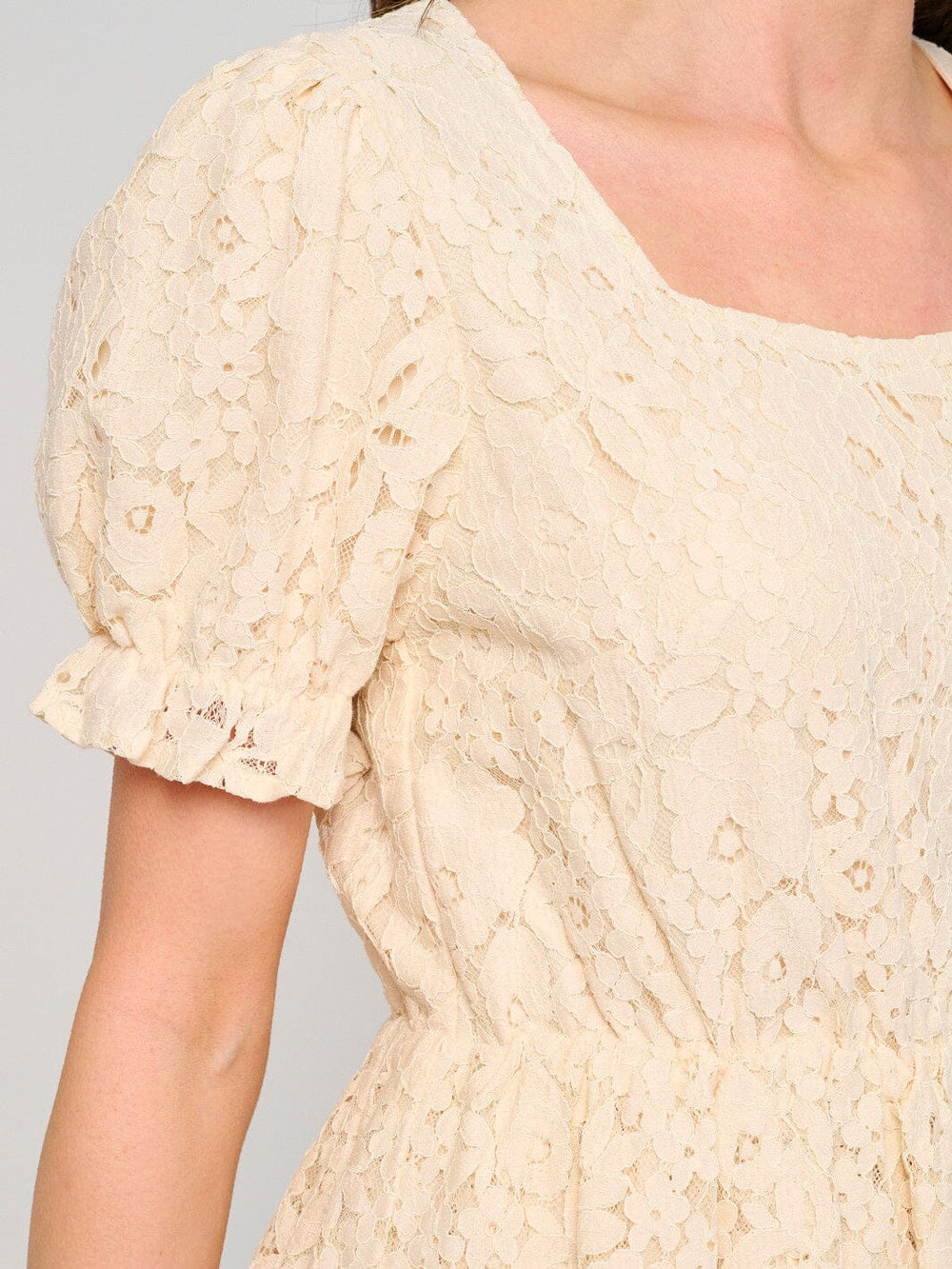 WOMEN'S SHORT PUFF SLEEVE SQUARE NECK LACE FLORAL MINI DRESS