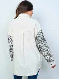 WOMEN'S LONG SLEEVE BUTTON UP FRONT POCKETS CORDUROY ANIMAL PRINT SHACKET