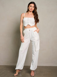WOMEN'S SLEEVELESS CROP TOP & ELASTIC WAIST PANTS CARGO 2PC. SET