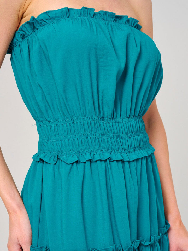 WOMEN'S SLEEVELESS SMOCK WAIST TIERED MAXI DRESS