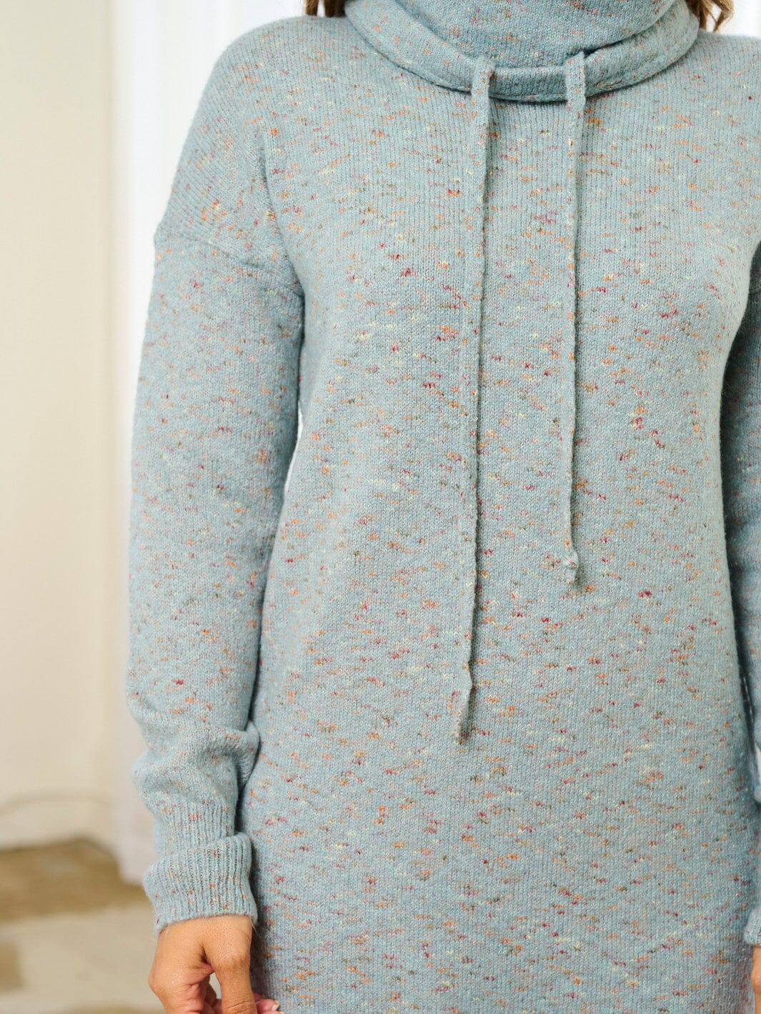 WOMEN'S LONG SLEEVE TURTLE NECK SWEATER MINI DRESS