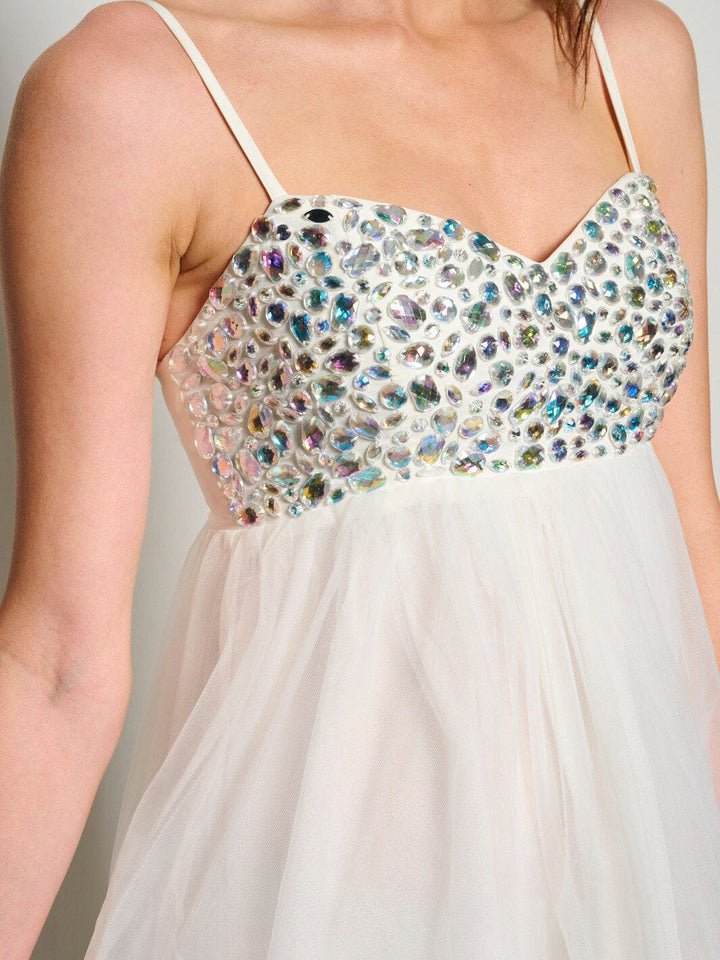 WOMEN'S SLEEVELESS TIERED RUFFLE STUDS DETAILED MINI DRESS