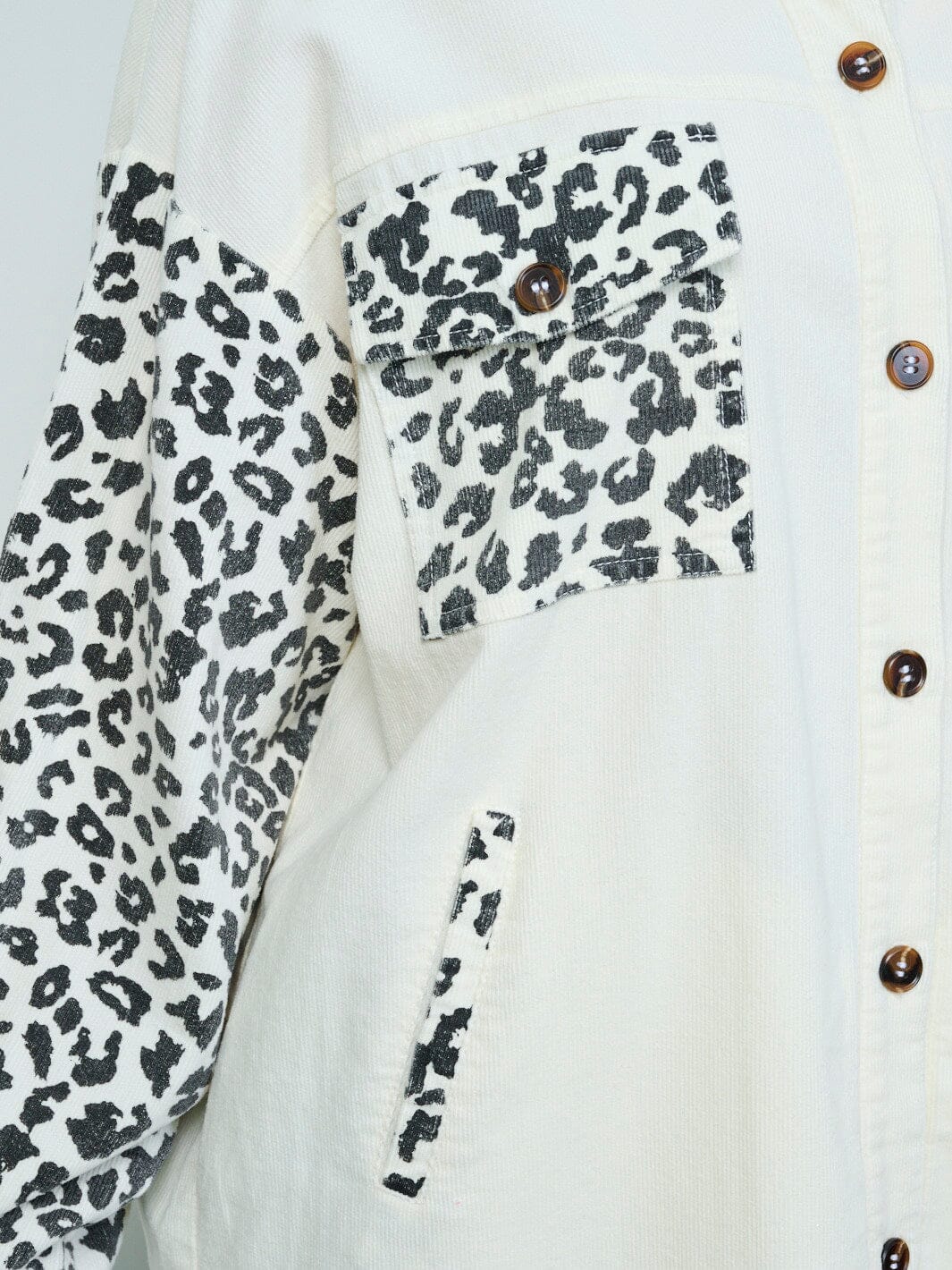 WOMEN'S LONG SLEEVE BUTTON UP FRONT POCKETS CORDUROY ANIMAL PRINT SHACKET