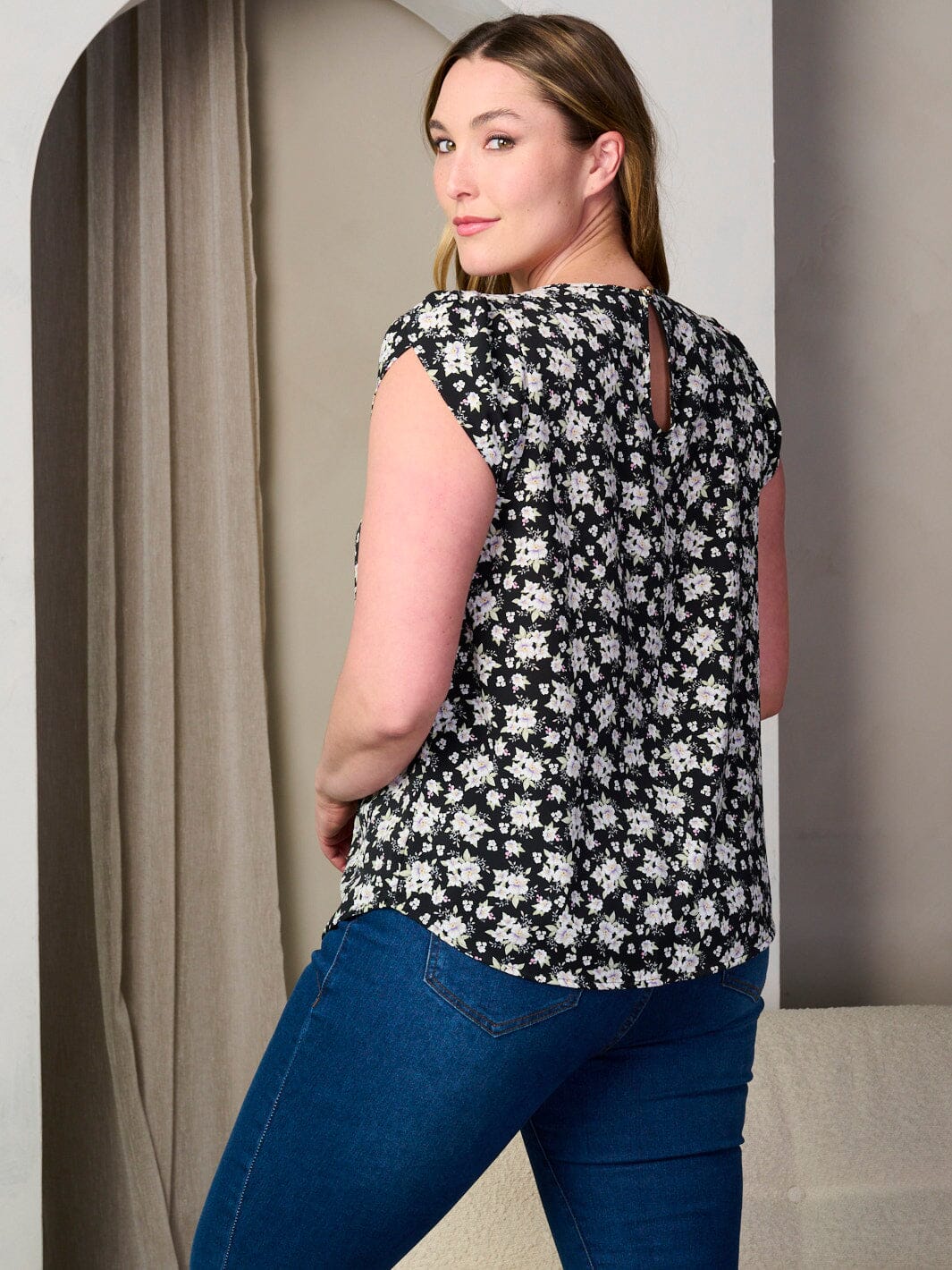 PLUS SIZE SHORT SLEEVE FLORAL TUNIC BLOUSE TOP