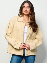 WOMEN'S LONG SLEEVE BUTTON UP POCKETS DISTRESS DENIM JACKET