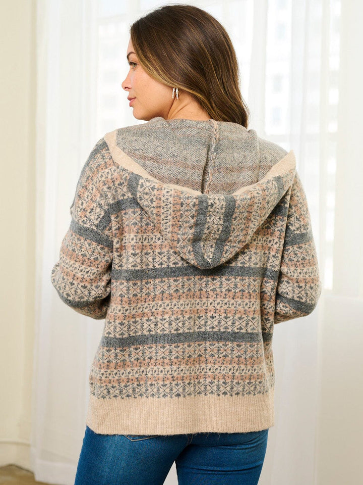 WOMEN'S LONG SLEEVE OPEN FRONT HOODED SWEATER CARDIGAN