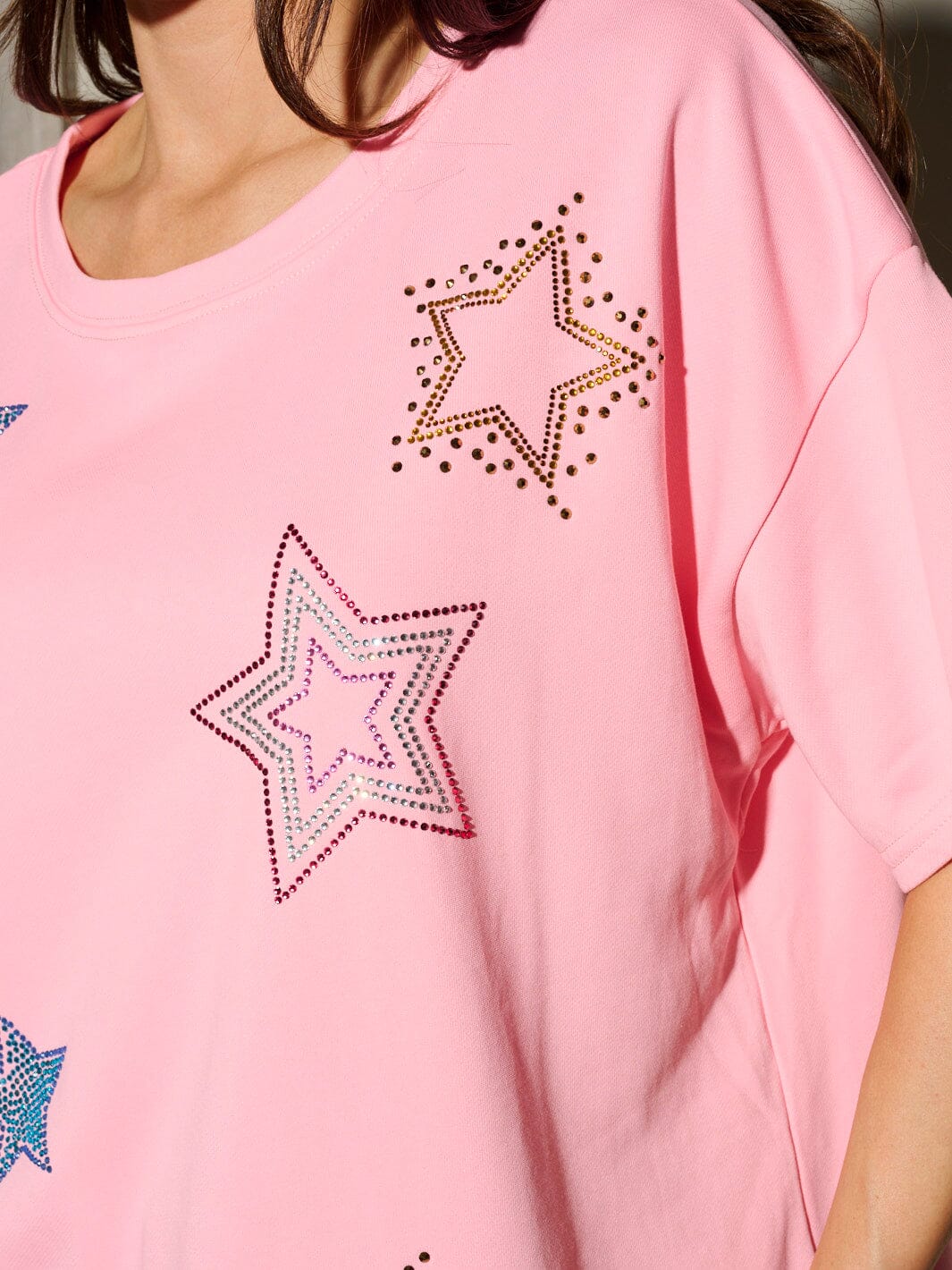 WOMEN'S SHORT SLEEVE STUDS STARS PATRIOTIC TUNIC BLOUSE TOP