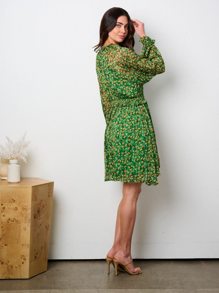 WOMEN'S LONG SLEEVE MOCK NECK SMOCK WAIST MINI DRESS