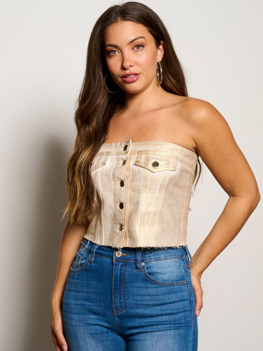 WOMEN'S SLEEVELESS SMOCK BUTTON UP SHIMMER TOP