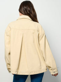 WOMEN'S LONG SLEEVE BUTTON UP POCKETS DISTRESS DENIM JACKET