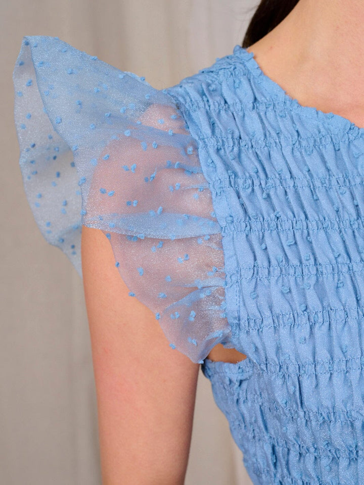 WOMEN'S RUFFLE SLEEVE SMOCK SWISS DETAILED MIDI DRESS