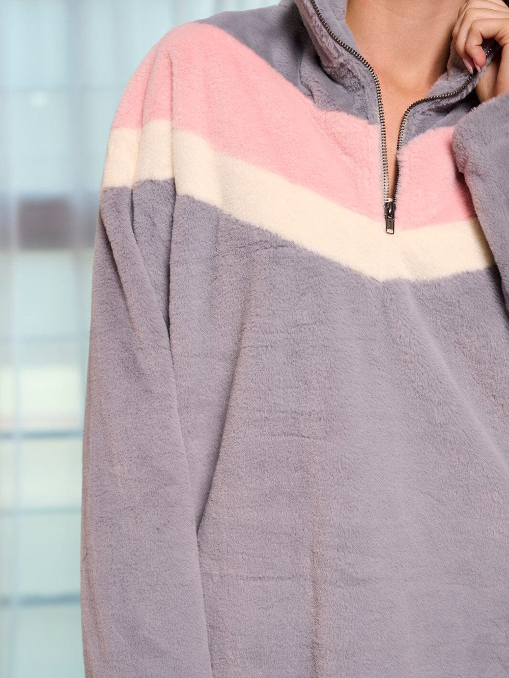 WOMEN'S LONG SLEEVE COLORBLOCK CHEVRON POCKETS PULLOVER SWEATER