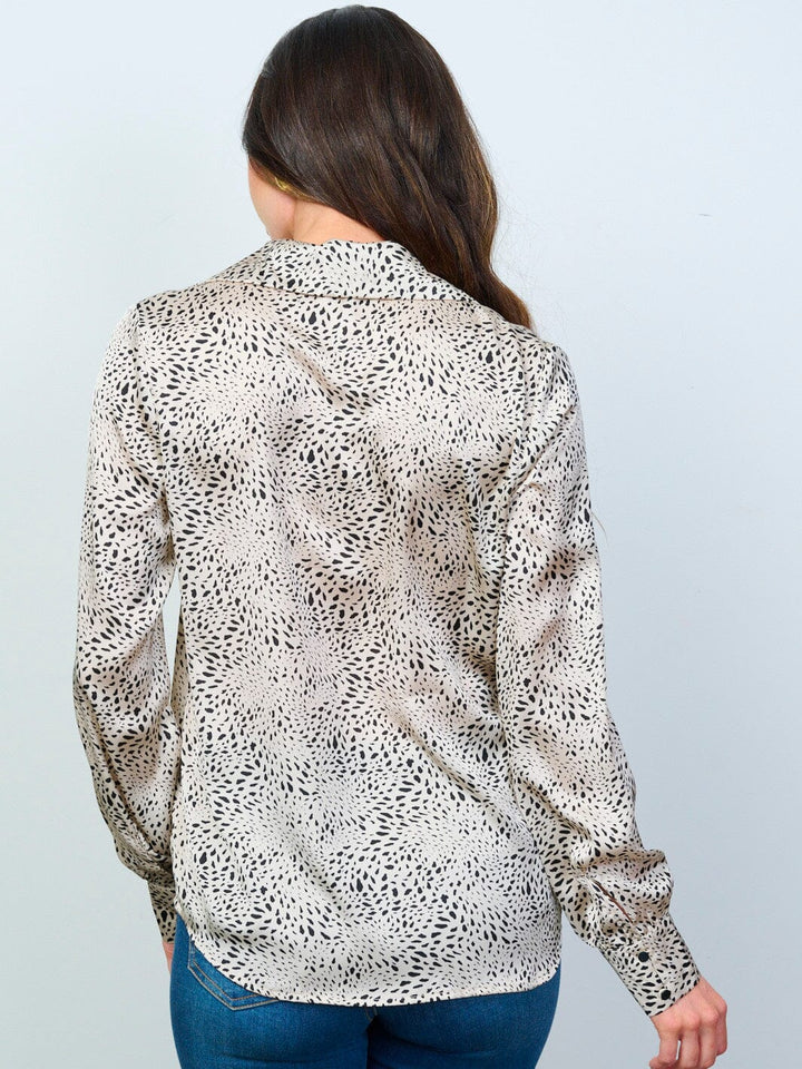 WOMEN'S LONG SLEEVES BUTTON UP ANIMAL PRINT BLOUSE