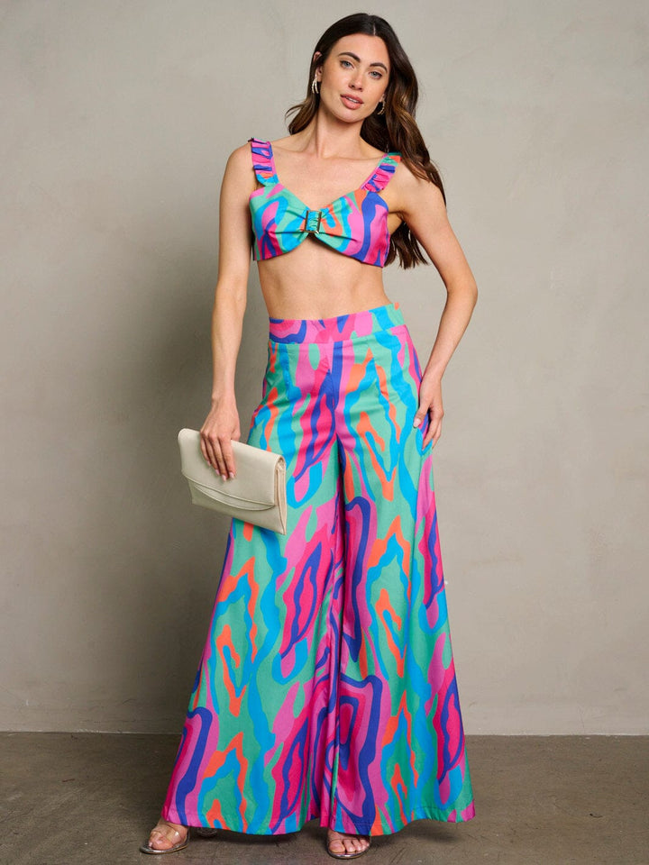 WOMEN'S CROP TOP & WIDE LEG PANTS MULTI PRINT 2PC. SET