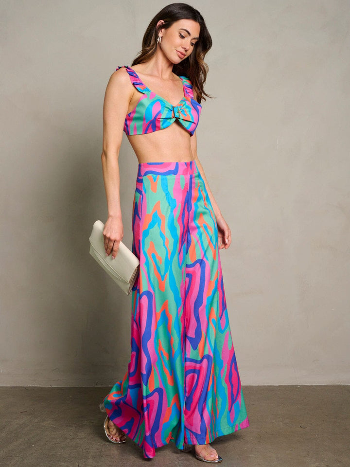 WOMEN'S CROP TOP & WIDE LEG PANTS MULTI PRINT 2PC. SET