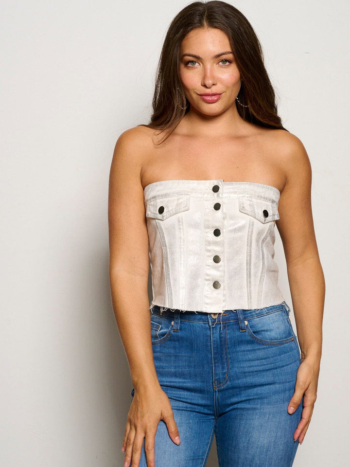 WOMEN'S SLEEVELESS SMOCK BUTTON UP SHIMMER TOP