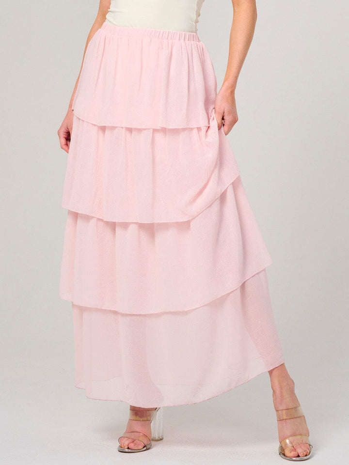 WOMEN'S ELASTIC WAIST RUFFLE TIERED MAXI SKIRT