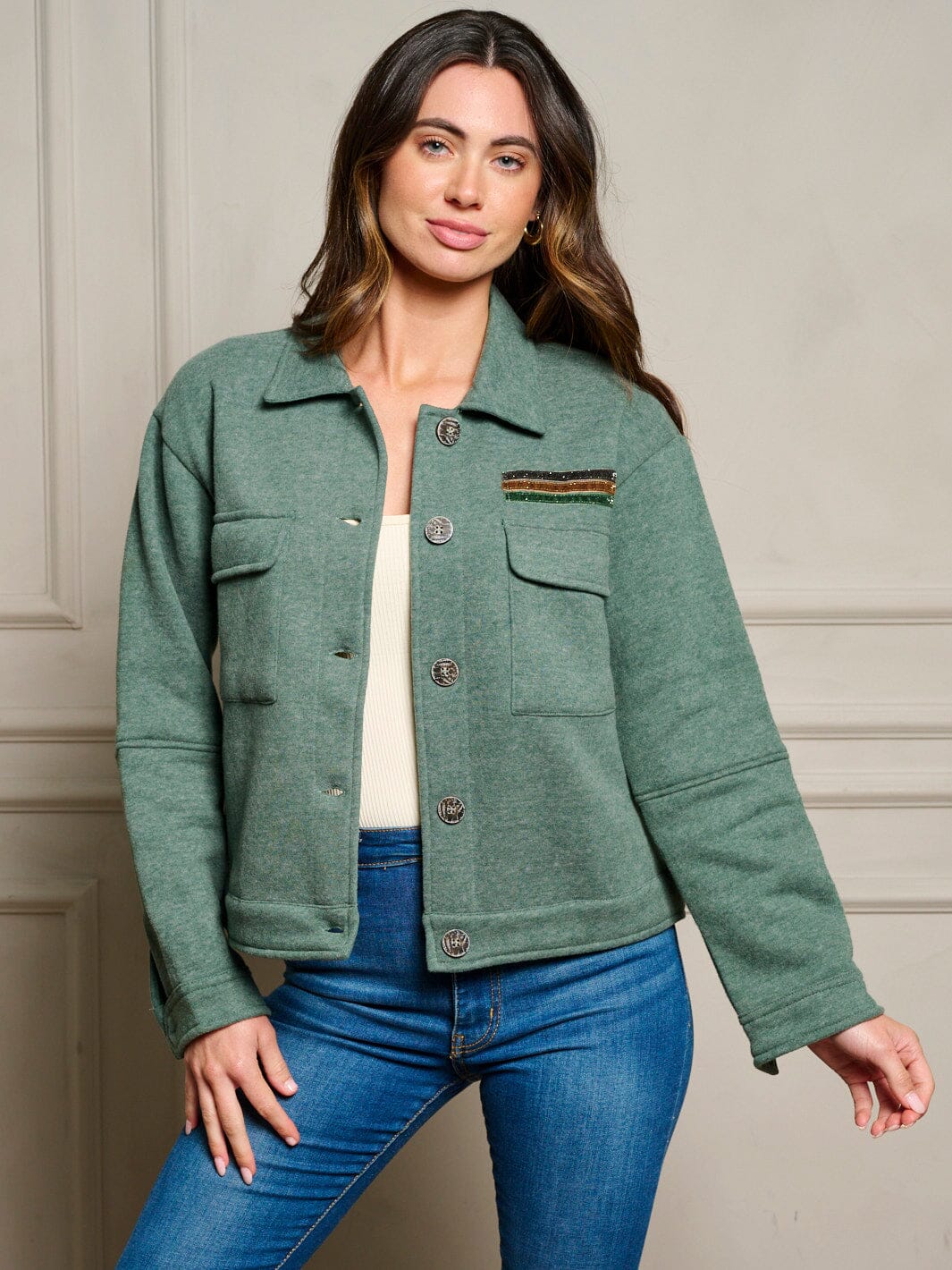 WOMEN'S LONG SLEEVE BUTTON UP POCKETS JACKET
