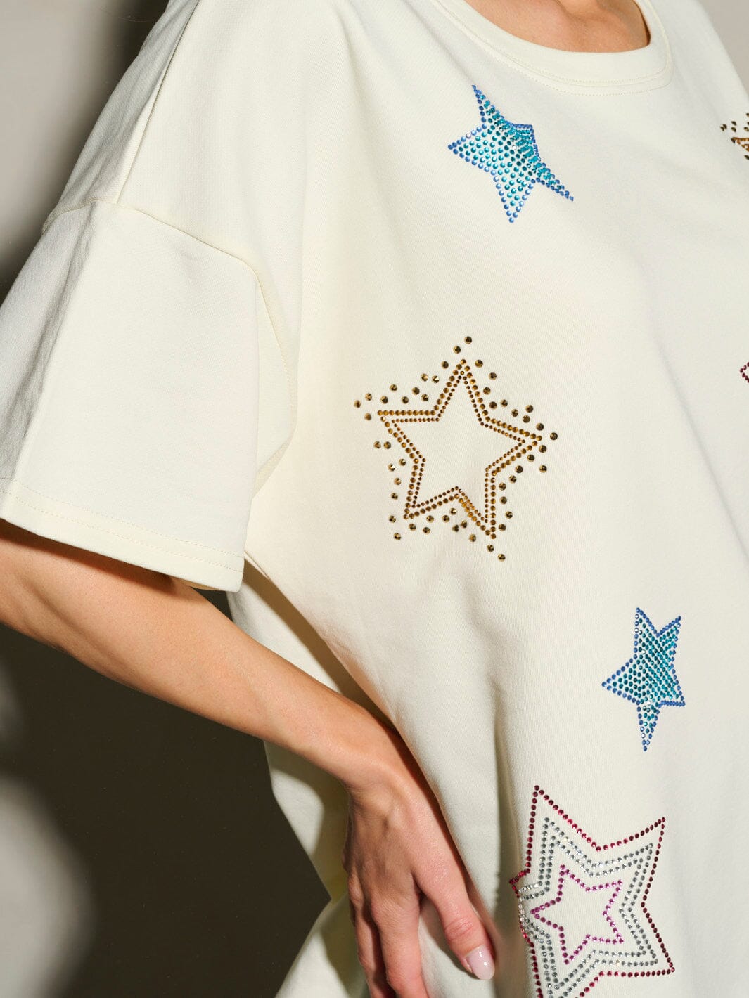 WOMEN'S SHORT SLEEVE STUDS STARS PATRIOTIC TUNIC BLOUSE TOP