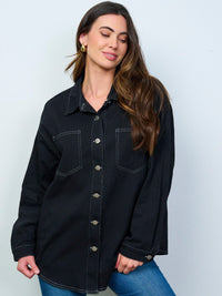 WOMEN'S LONG SLEEVE BUTTON CLOSURE DENIM SHACKET