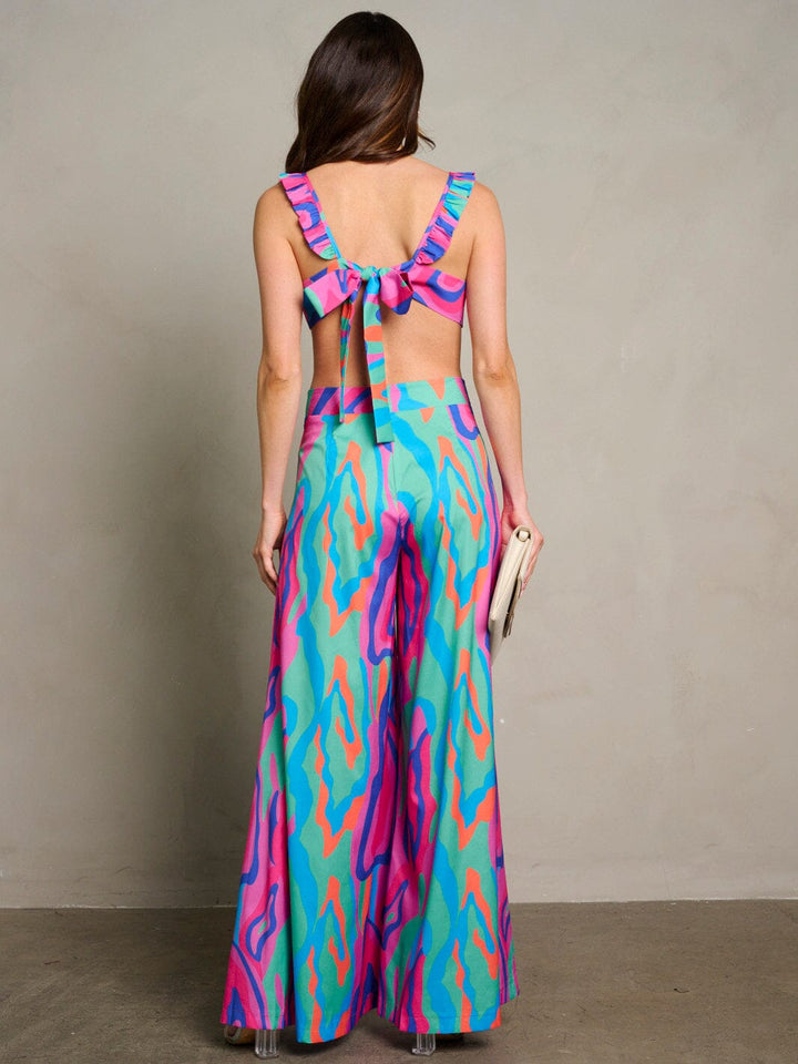 WOMEN'S CROP TOP & WIDE LEG PANTS MULTI PRINT 2PC. SET