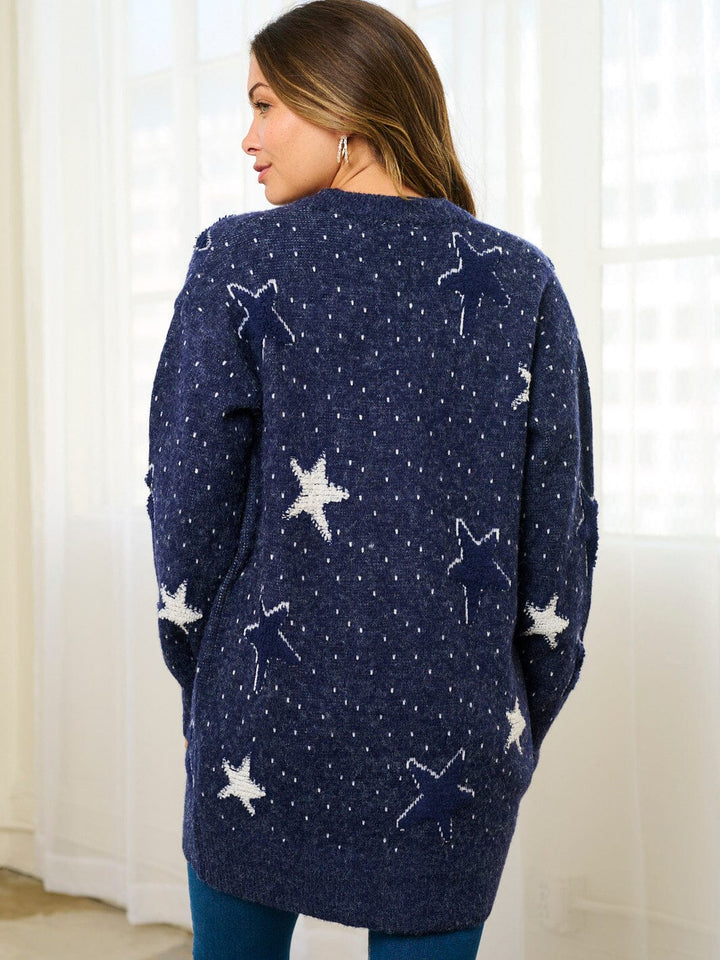 WOMEN'S LONG SLEEVE OPEN FRONT STARS PRINT CARDIGAN