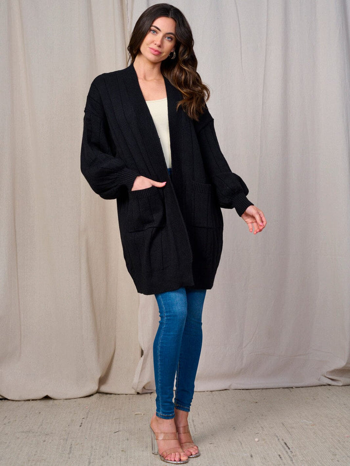 WOMEN'S LONG SLEEVE OPEN FRONT POCKETS CARDIGAN
