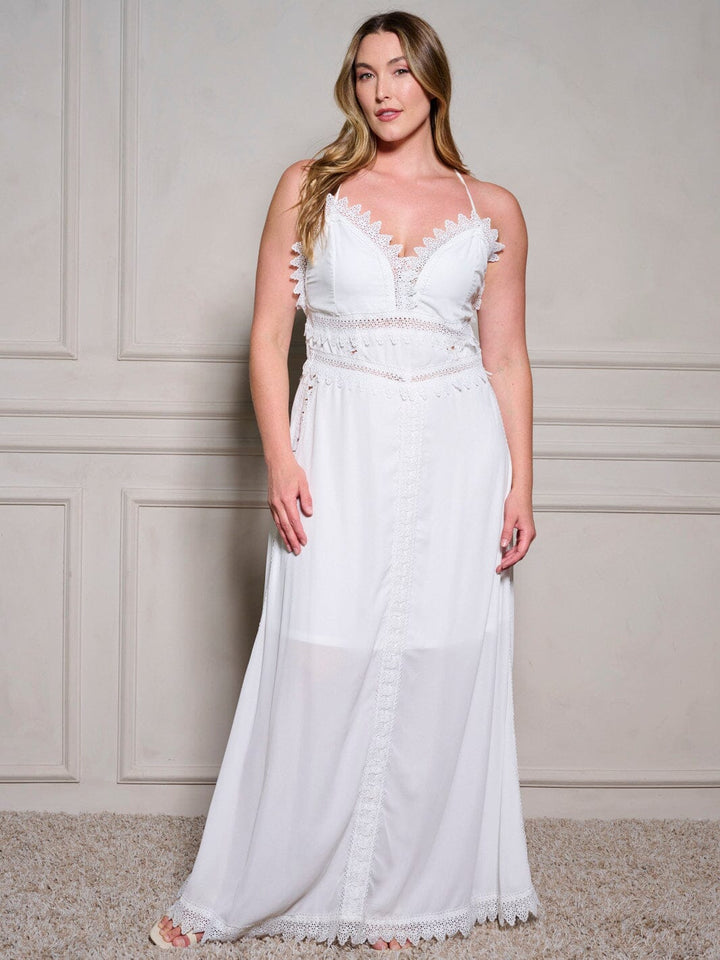 PLUS SIZE SLEEVELESS V-NECK TRIM DETAILED OPEN BACK MAXI DRESS