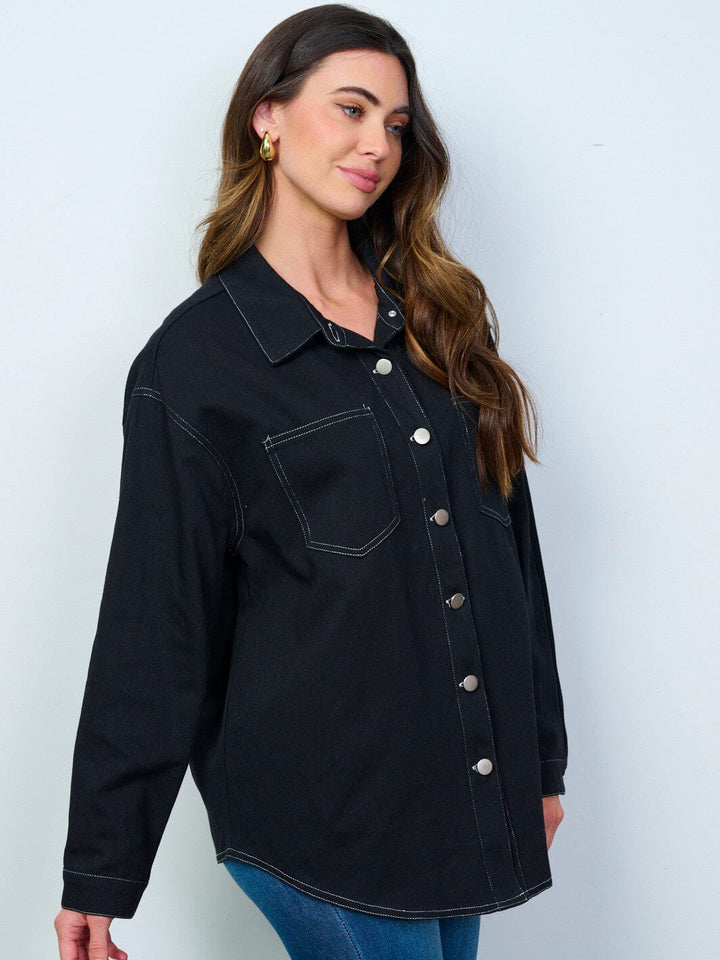 WOMEN'S LONG SLEEVE BUTTON CLOSURE DENIM SHACKET