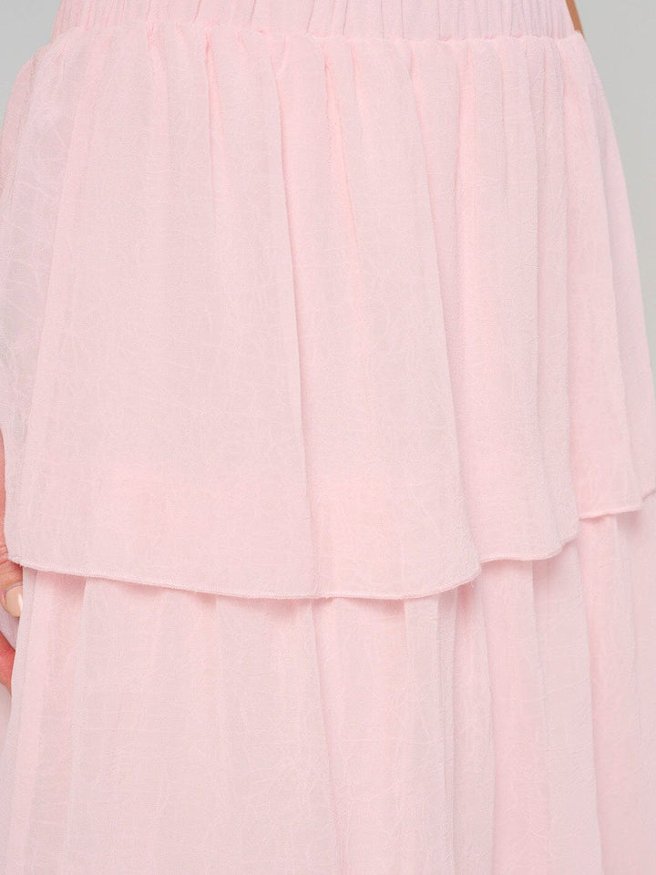 WOMEN'S ELASTIC WAIST RUFFLE TIERED MAXI SKIRT