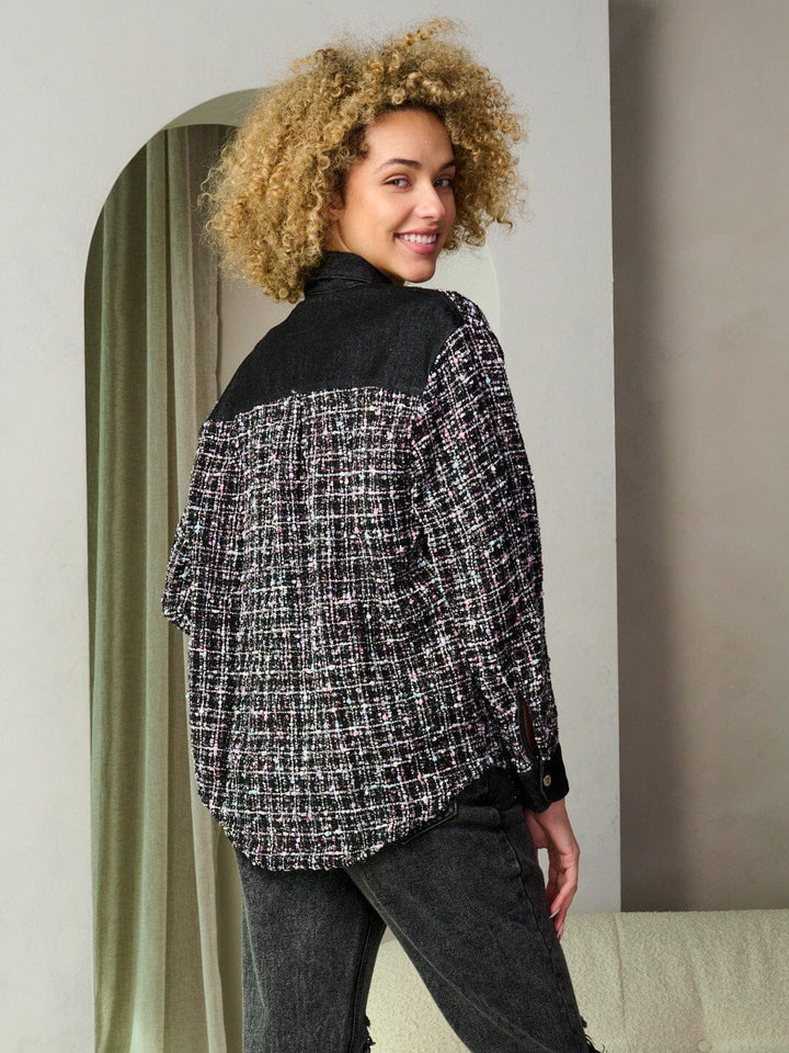 WOMEN'S LONG SLEEVE BUTTON CLOSURE CONTRAST DENIM JACKET