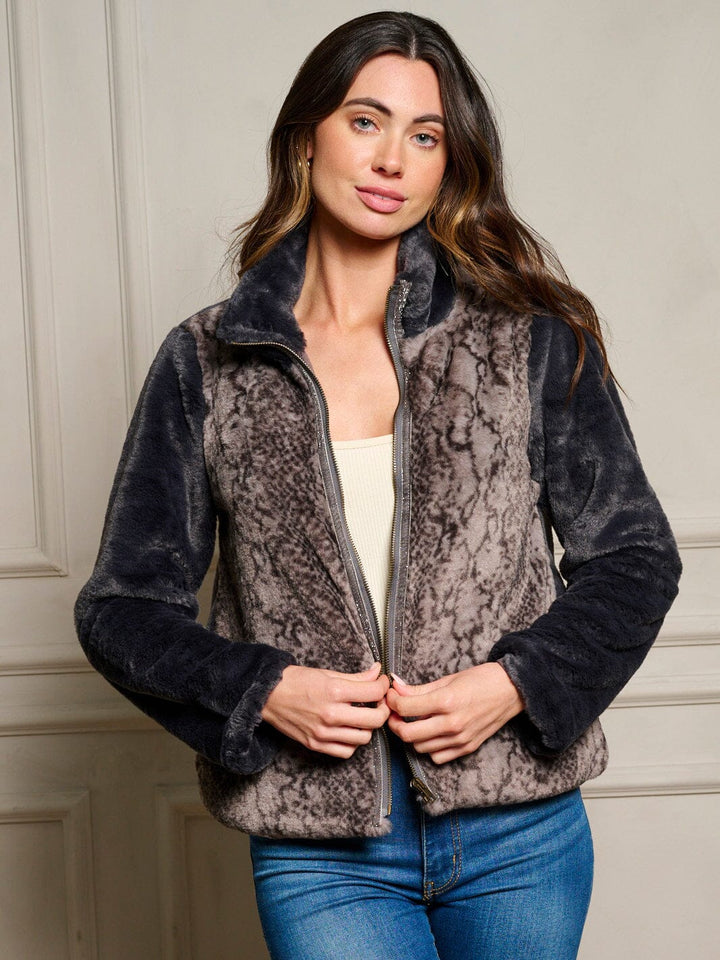 WOMEN'S LONG SLEEVE POCKETS ZIP UP ANIMAL PRINT JACKET