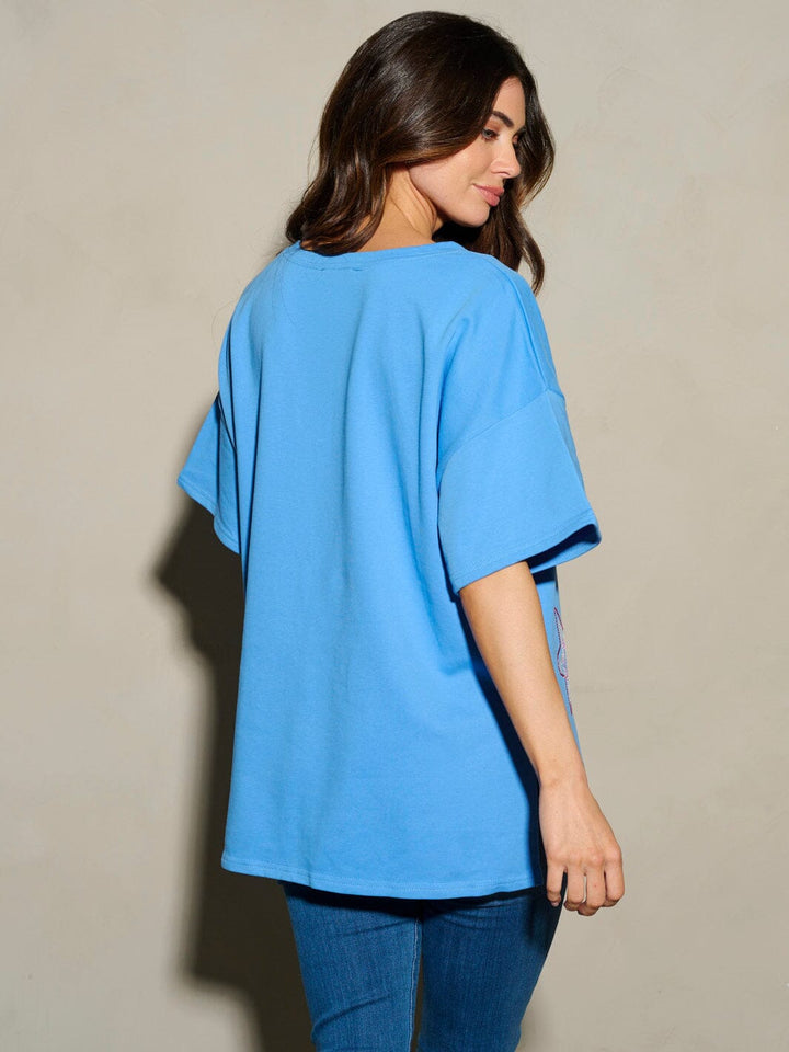 WOMEN'S SHORT SLEEVE STUDS STARS PATRIOTIC TUNIC BLOUSE TOP