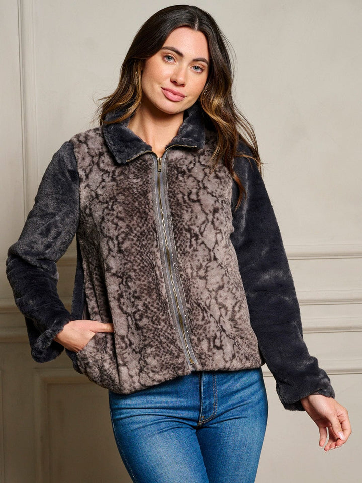 WOMEN'S LONG SLEEVE POCKETS ZIP UP ANIMAL PRINT JACKET