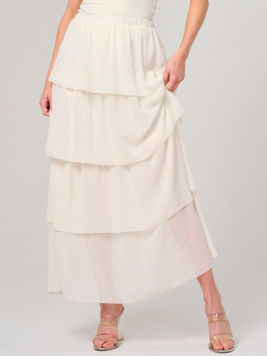 WOMEN'S ELASTIC WAIST RUFFLE TIERED MAXI SKIRT