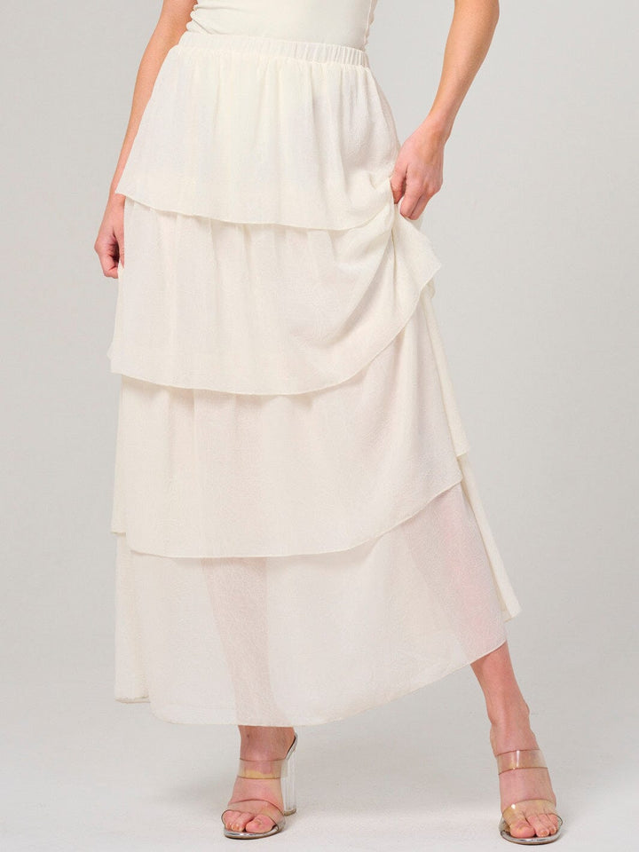 WOMEN'S ELASTIC WAIST RUFFLE TIERED MAXI SKIRT