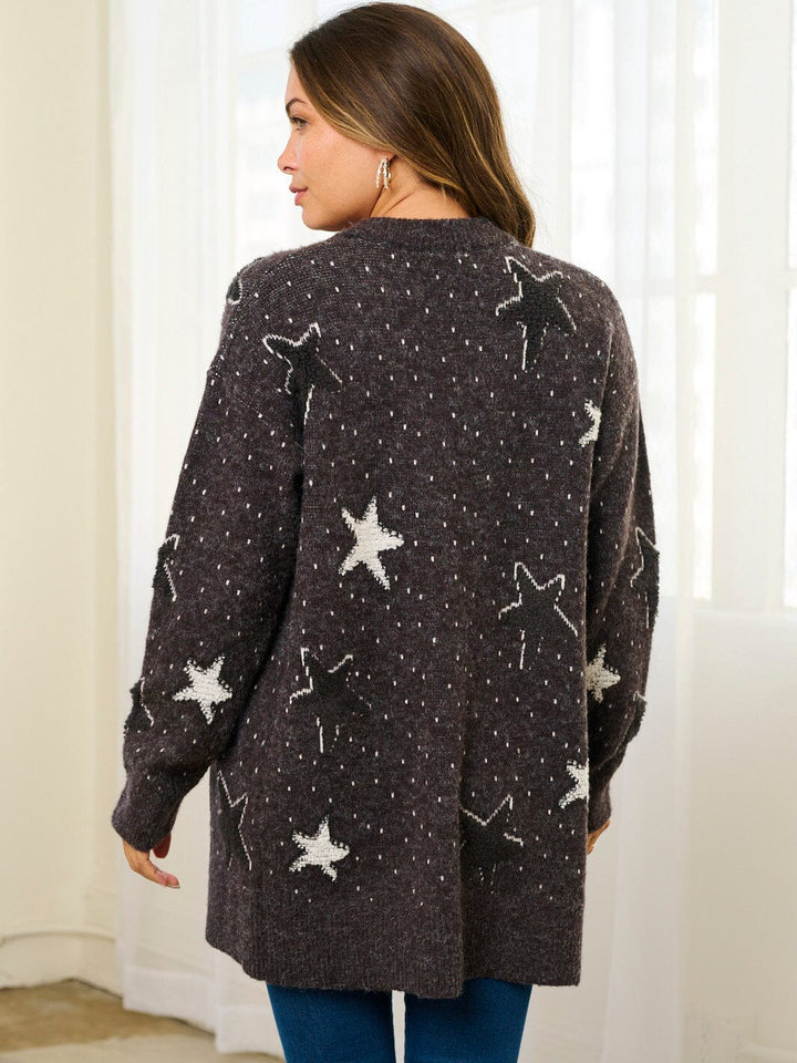 WOMEN'S LONG SLEEVE OPEN FRONT STARS PRINT CARDIGAN