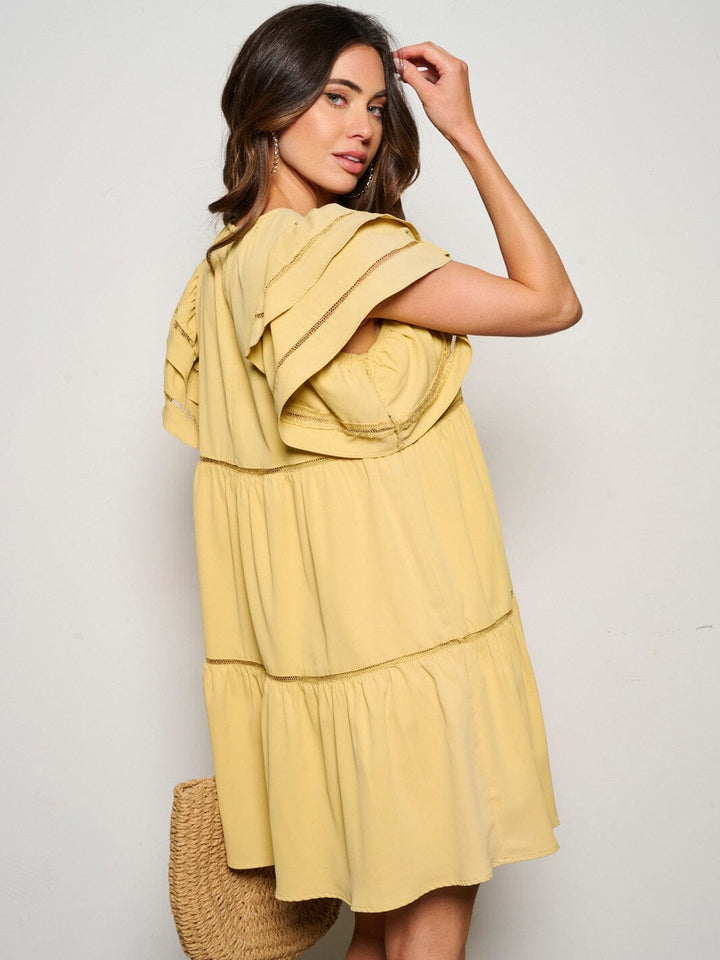 WOMEN'S SHORT RUFFLE SLEEVE TIERED TUNIC MINI DRESS