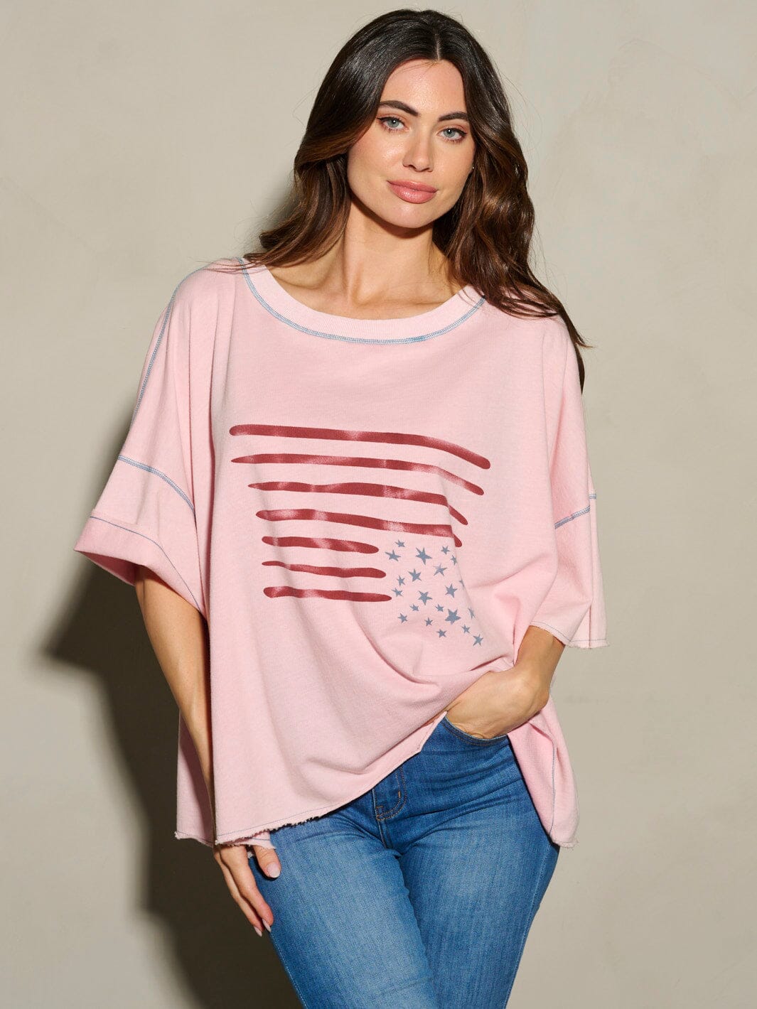 WOMEN'S SHORT SLEEVE AMERICAN FLAG PATRIOTIC TUNIC BLOUSE TOP