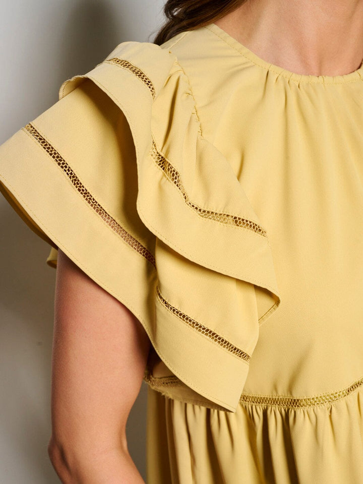 WOMEN'S SHORT RUFFLE SLEEVE TIERED TUNIC MINI DRESS
