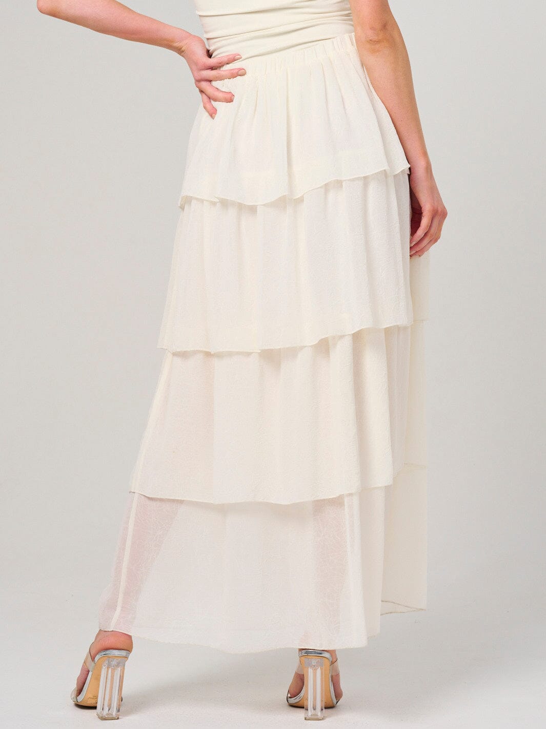 WOMEN'S ELASTIC WAIST RUFFLE TIERED MAXI SKIRT