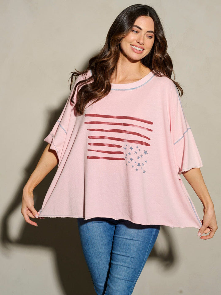 WOMEN'S SHORT SLEEVE AMERICAN FLAG PATRIOTIC TUNIC BLOUSE TOP
