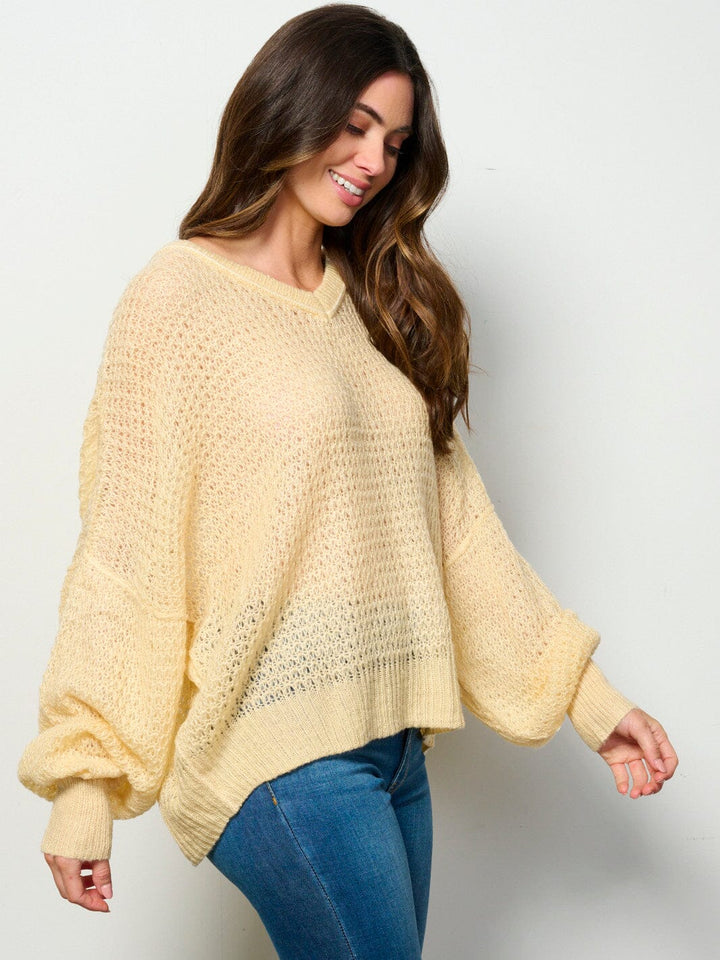 WOMEN'S LONG SLEEVE V-NECK KNIT PULLOVER SWEATER