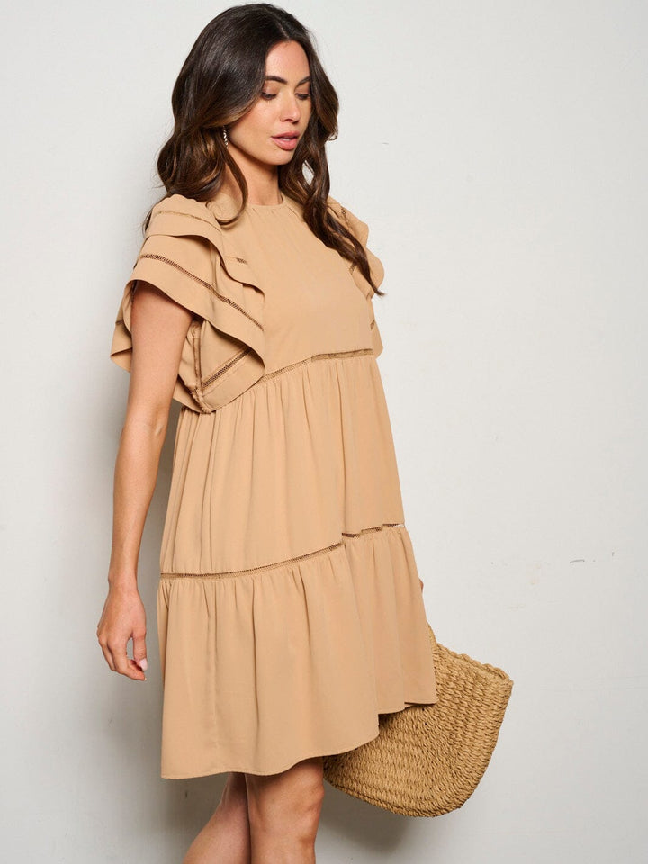 WOMEN'S SHORT RUFFLE SLEEVE TIERED TUNIC MINI DRESS