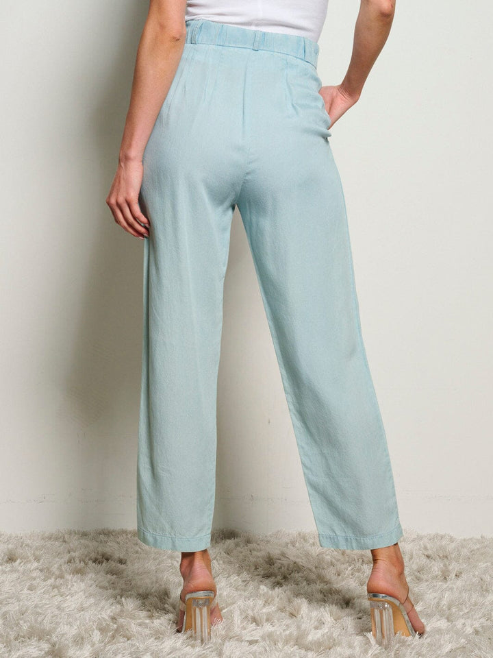 WOMEN'S BUTTON CLOSURE POCKETS WIDE LEG CHAMBRAY PANTS