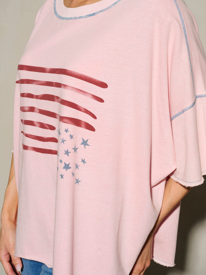 WOMEN'S SHORT SLEEVE AMERICAN FLAG PATRIOTIC TUNIC BLOUSE TOP