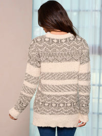 WOMEN'S LONG SLEEVE COLORBLOCK STRIPES PULLOVER SWEATER