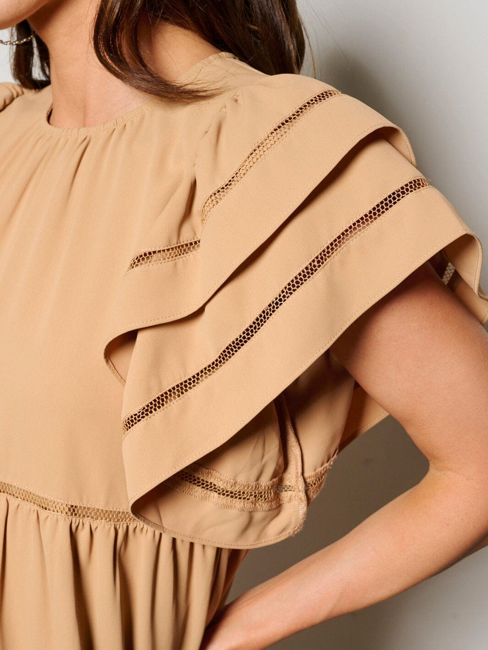 WOMEN'S SHORT RUFFLE SLEEVE TIERED TUNIC MINI DRESS